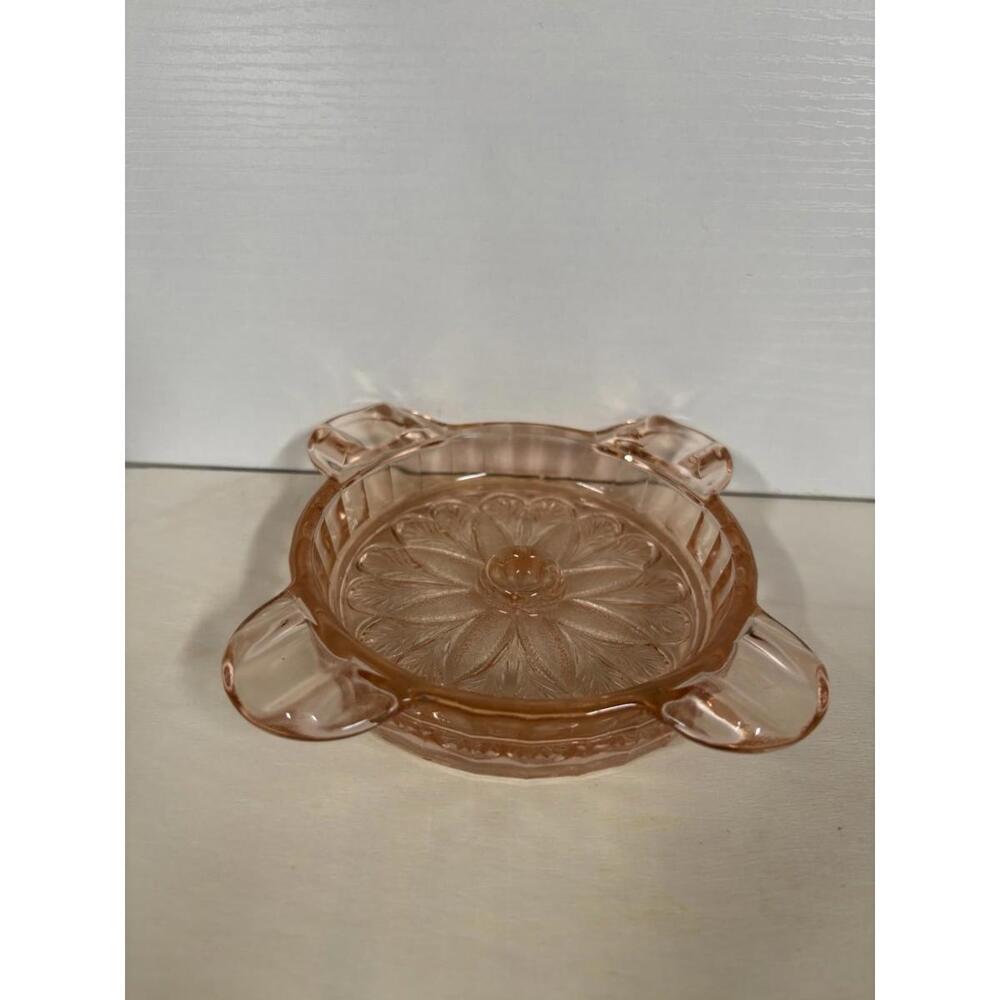Vintage Pink Depression Glass Ashtray / Trinket Dish •‎ Floral Pressed Pattern